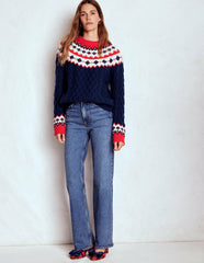 Eleanor Fair Isle Sweater-Navy Cable / Boden On sale