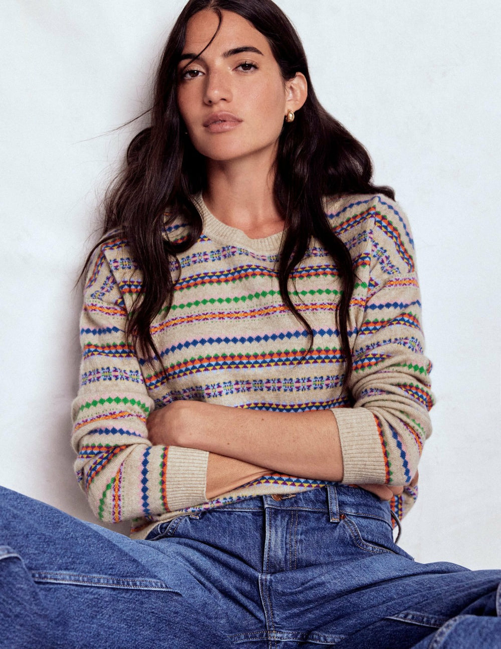 Lydia Cashmere Jumper-Oatmeal Melange Fair Isle / Boden