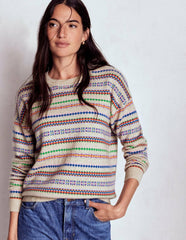 Lydia Cashmere Jumper-Oatmeal Melange Fair Isle / Boden