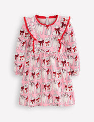 Long Sleeve Ruffle Dress-Bubblegum Pink Favourite Pets / Boden Outlet