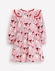 Long Sleeve Ruffle Dress-Bubblegum Pink Favourite Pets / Boden Outlet