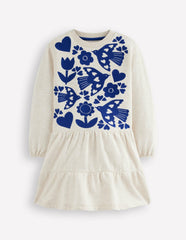 Drop Waist Sweatshirt Dress-Oatmeal Marl Appliqué / Boden us