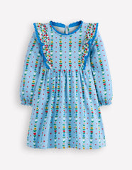 Long Sleeve Ruffle Dress-Glacier Blue Garden Stripe / Boden
