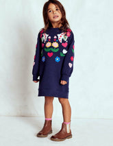Relaxed Sweatshirt Dress-College Navy Birds / Boden Online