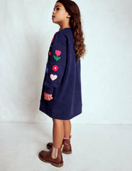 Relaxed Sweatshirt Dress-College Navy Birds / Boden Online