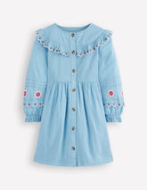 Button Through Blouson Dress-Glacier Blue / Boden Outlet