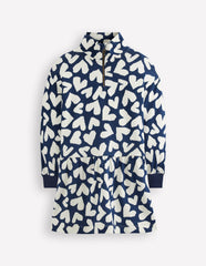 Half Zip Sweat Dress-College Navy Collage Hearts / Boden Sale