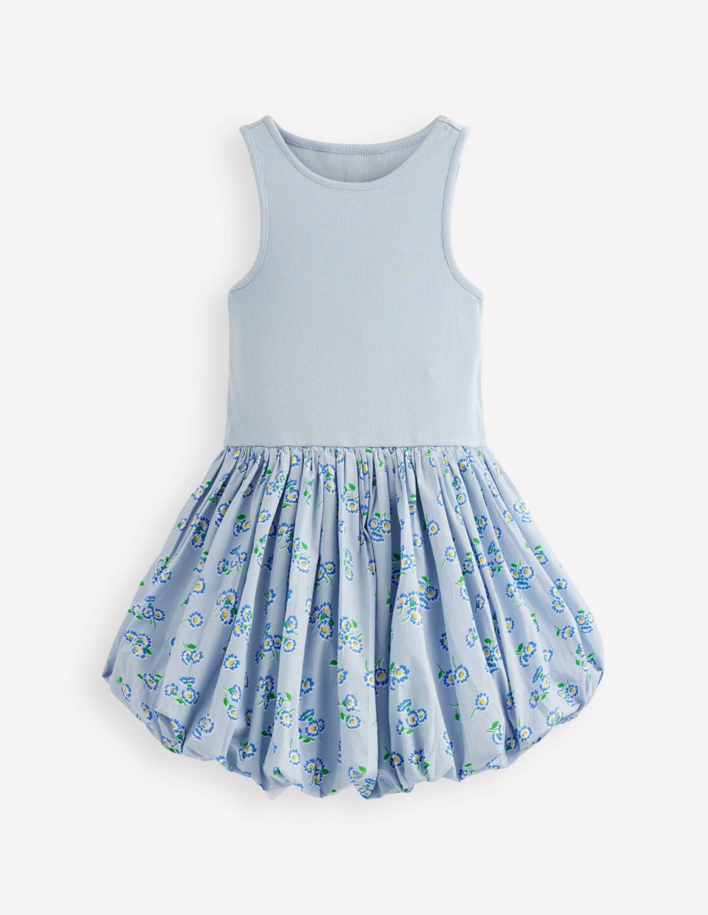 Bubble Hem Rib Dress-Misty Blue Daisy / Boden Online