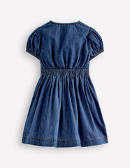 Tie Front Woven Dress-Denim / Boden