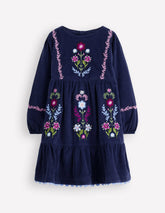 Clover Blouson Cord Dress-College Navy / Boden us