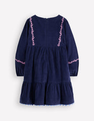 Clover Blouson Cord Dress-College Navy / Boden us