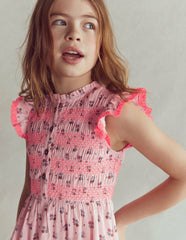 Shirred Bodice Midi Dress-Chalk Pink Daisy Chain / Boden