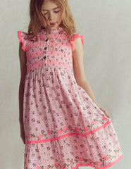 Shirred Bodice Midi Dress-Chalk Pink Daisy Chain / Boden