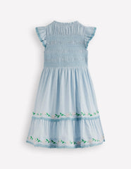 Shirred Bodice Midi Dress-Misty Blue / Boden Sale