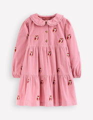 Minna Collared Woven Dress-Pink Owl Embroidery / Boden Sale