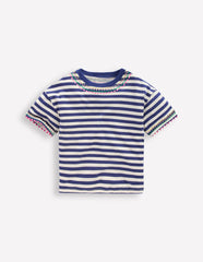Relaxed Embroidered T-shirt-Navy Stripe / Boden Outlet