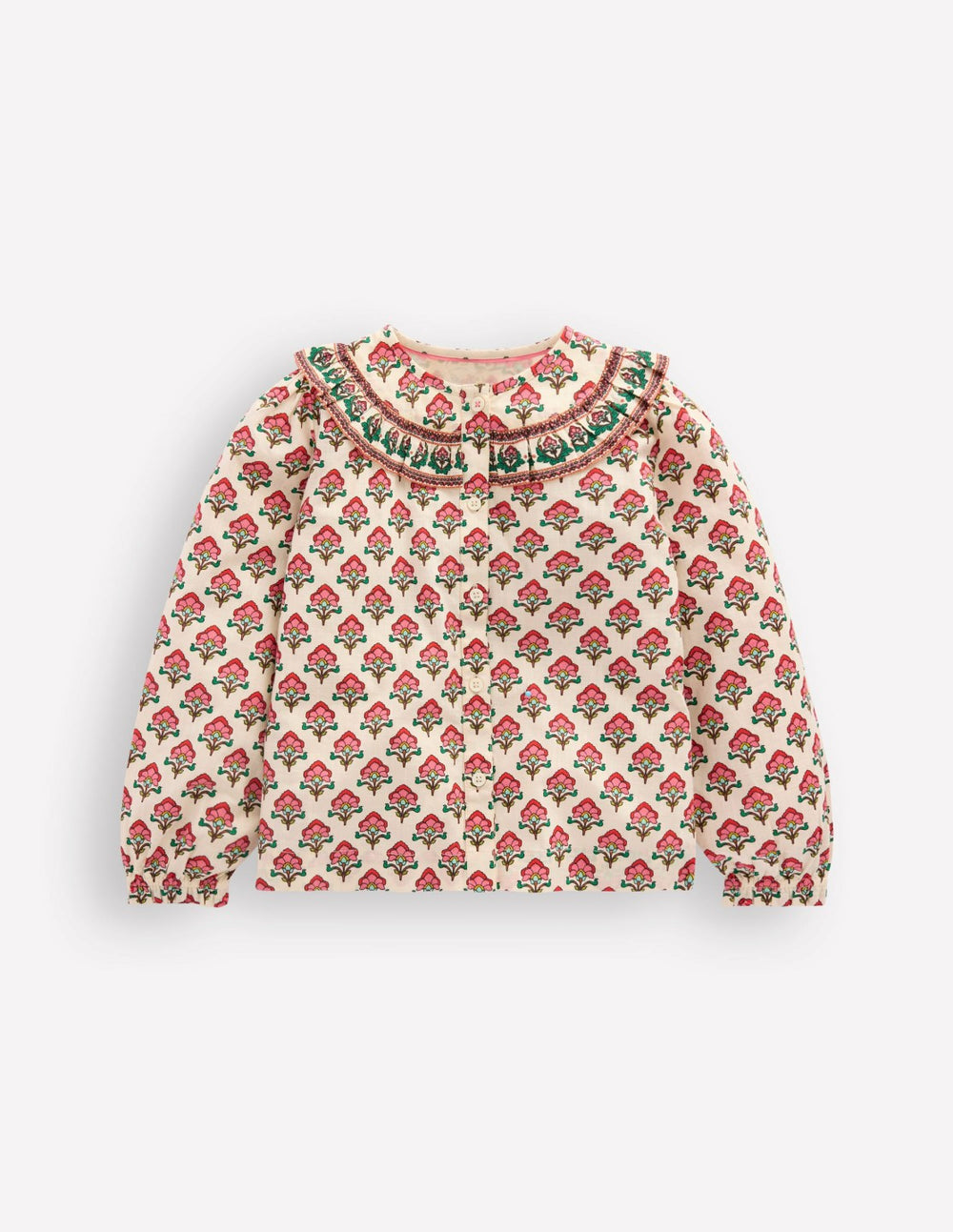 Frill Yoke Blouse-Woodlblock Flower / Boden Sale