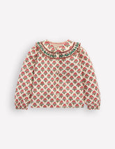 Frill Yoke Blouse-Woodlblock Flower / Boden Sale