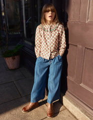 Frill Yoke Blouse-Woodlblock Flower / Boden Sale