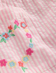 Short-sleeved woven tunic-Ticking Pink Embroidery / Boden Discount