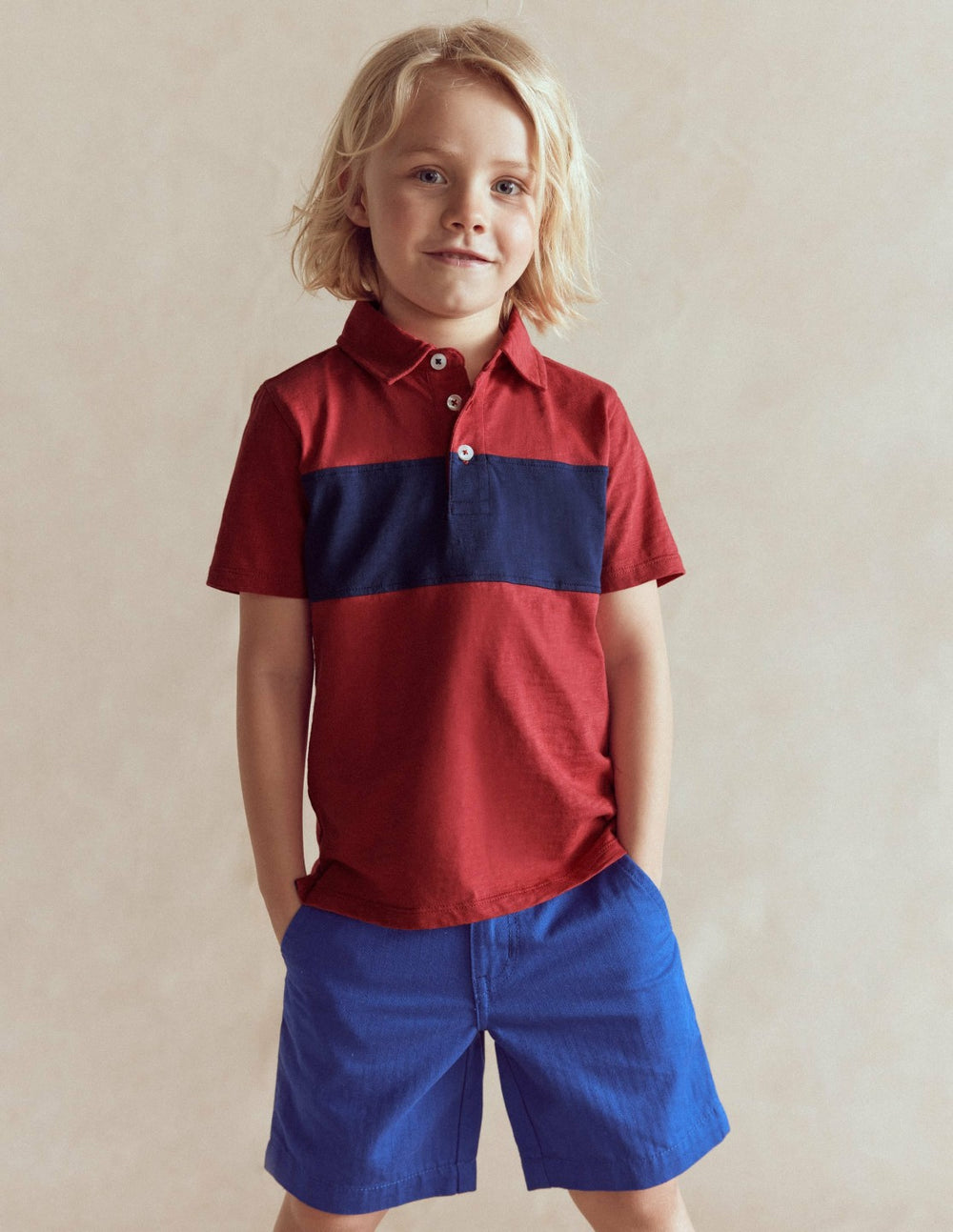 Slub Polo Shirt-Jam Red / College Navy / Boden On sale