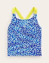 Cross Back Tankini Top-Blue Leopard / Boden Discount