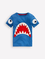 Short Sleeve Fun Appliqué Tee-Bluejay Shark / Boden Sale