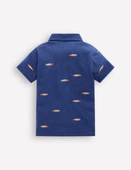 Embroidered Slub Polo Shirt-Blue Fishing / Boden Online