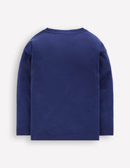 Long Sleeve Badge T-shirt-College Navy Activities / Boden Outlet