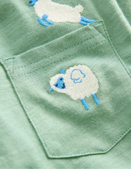 Embroidered Slub Polo Shirt-Green Sheep / Boden