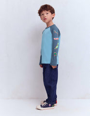 Printed Sleeve Raglan T-shirt-Blue Weekend Skateboards / Boden Online