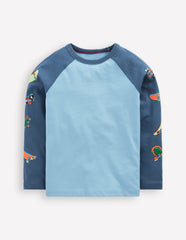 Printed Sleeve Raglan T-shirt-Blue Weekend Skateboards / Boden Online