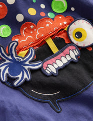 Zip Detail Appliqué T-shirt-Starboard Blue Caldron / Boden