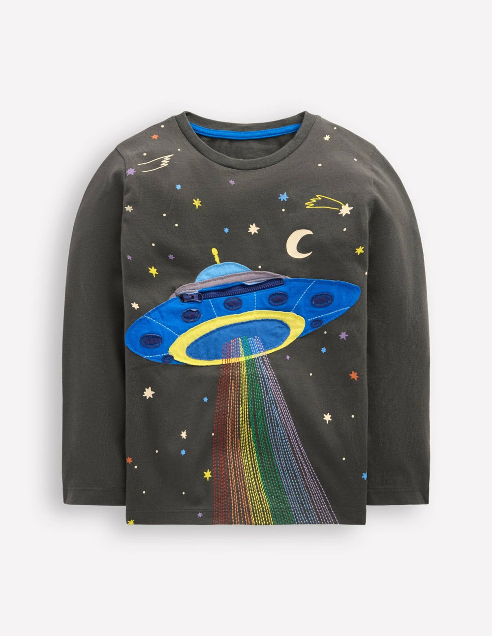 Zip Detail Appliqué T-shirt-Phantom UFO / Boden Sale