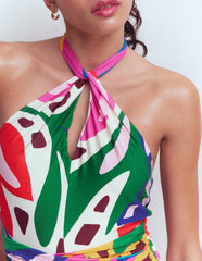 Sydney Twist Neck Jersey Dress-Multi, Leafy Cascade / Boden Sale
