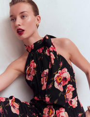 Roisin Tie Neck Maxi Dress-Black Whimsical Roses / Boden Online