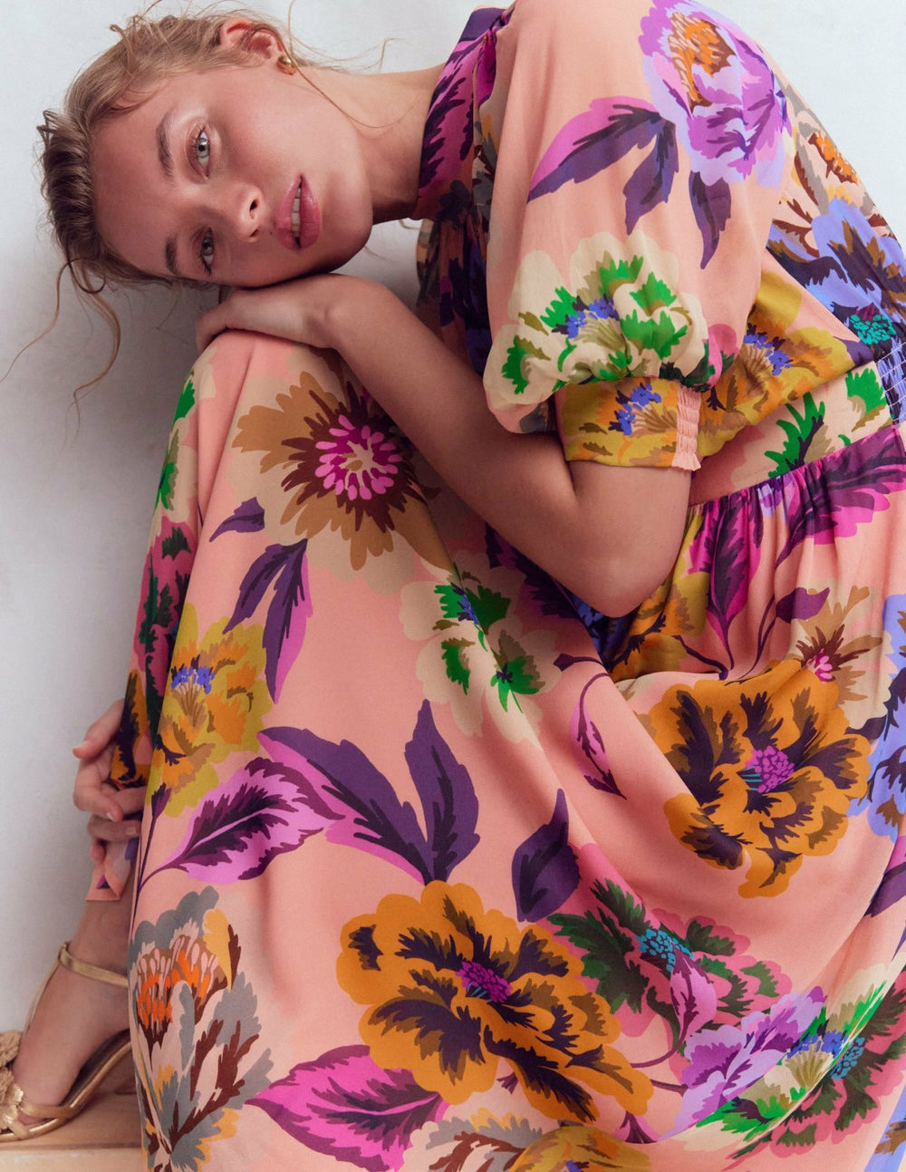 High Neck Blouson Sleeve Dress-Multi Opulent Blossom / Boden Outlet