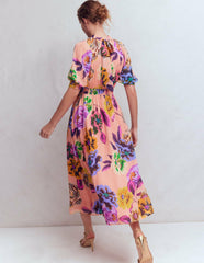 High Neck Blouson Sleeve Dress-Multi Opulent Blossom / Boden Outlet