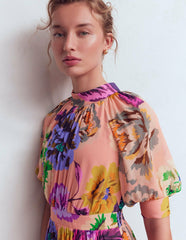 High Neck Blouson Sleeve Dress-Multi Opulent Blossom / Boden Outlet