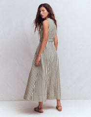 Sleeveless Zip Denim Dress-Ivory and Navy Stripe / Boden On sale