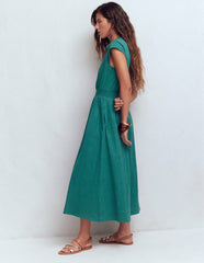 Alba Smocked Jersey Midi Dress-Drake Green / Boden