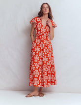 Tala Tiered Jersey Maxi Dress-Blood Orange, Botanical Charm / Boden Online