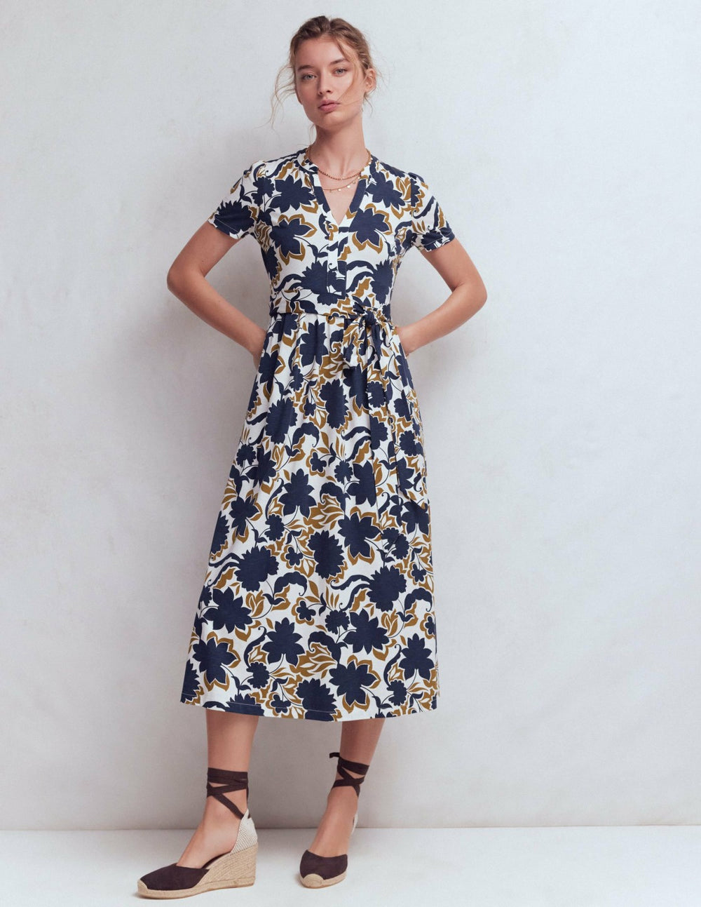 Naomi Jersey Midi Dress-French Navy, Shadow Blossom / Boden On sale
