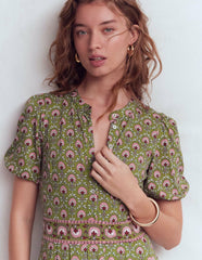Amber Pleat Jersey Midi Dress-Olive, Flower Lattice / Boden