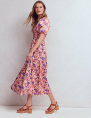 Irene Puff Sleeve Cotton Dress-Pink, Blossomy Garden / Boden Outlet