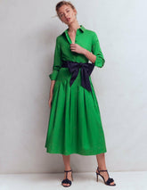 Maxi Pleated Bow Dress-Green Navy / Boden Discount