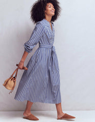 Cary Cotton Midi Dress-Bright Blue Varigated Stripe / Boden On sale