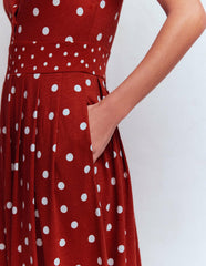 Amber Pleat Jersey Midi Dress-Burnt Orange, Painted Dot / Boden