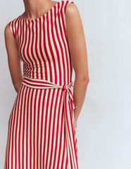 Tamsin Jersey Midi Dress-Merida Red and Ivory Stripe / Boden Online