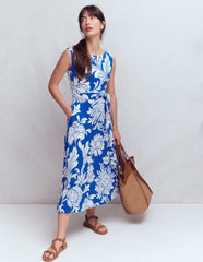 Tamsin Jersey Midi Dress-Blue, Botanical Flourish Mono / Boden Outlet